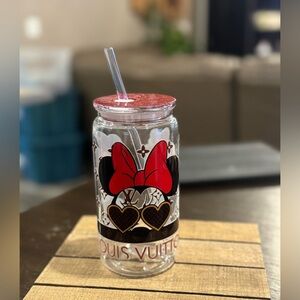 Louis Vuitton Red Glitter Tumbler with Character Design